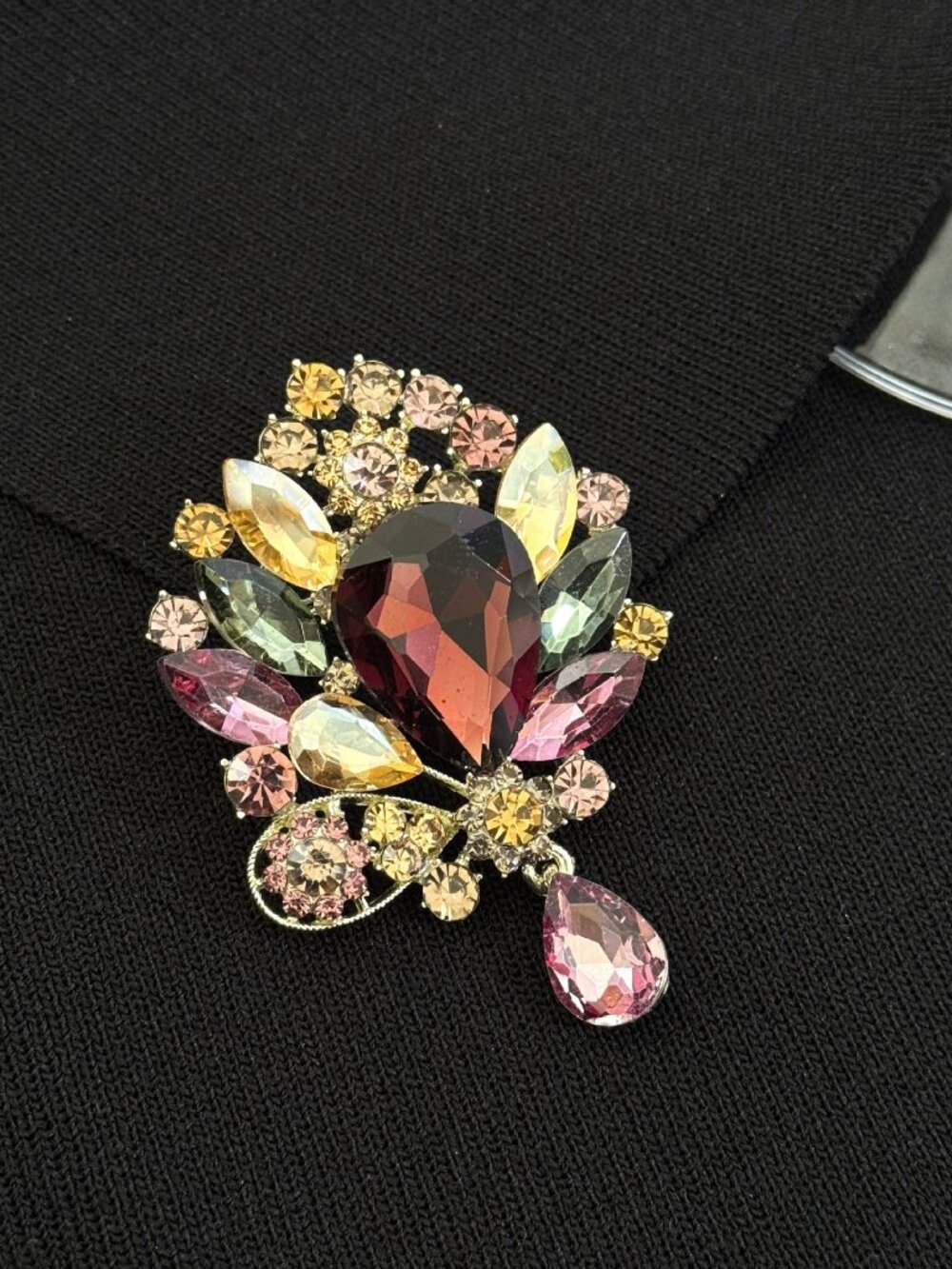 Mixed Multicolor Crystal Bouquet Statement Brooch With Drop Accent